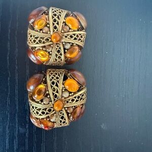Vintage Style Gold and Amber Clip-On Earrings